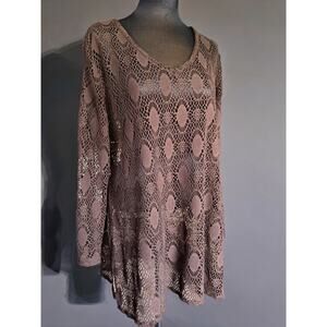 Boho Crochet Lace Tunic Top Brown Open Knit Festival Cover Up XL 2X
